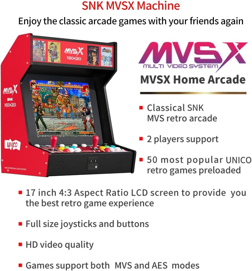 MVSX Arcade Machine and Base Combo, Pre-Loaded 50 SNK Retro Arcade Games