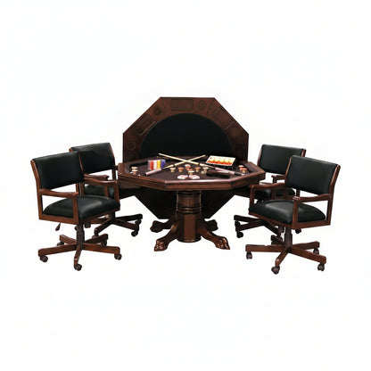 3-In1 Combination Game & Dining Table Set with 4 Rocker-Swivel Chairs- (Mahogany Finish)