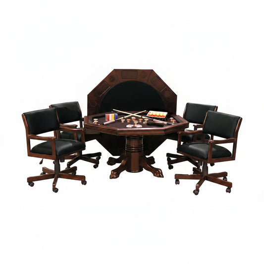 3-In1 Combination Game & Dining Table Set with 4 Rocker-Swivel Chairs- (Mahogany Finish)