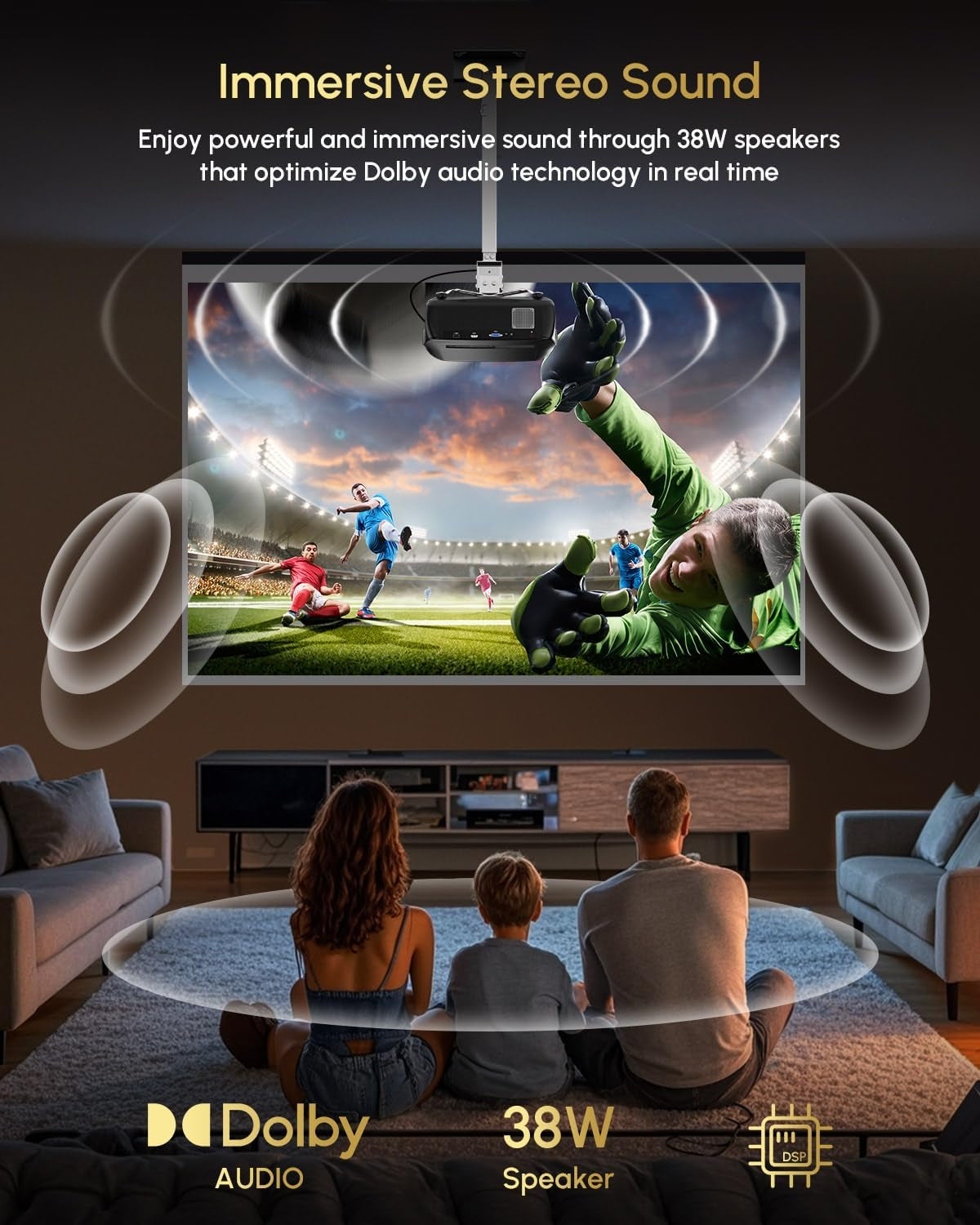 Daytime 4K Projector with Google TV, 2300 ANSI Lumens, HDR10, 38W Dolby Audio, Bright Picture for Home Theater & Outdoor Movie Night, Tof Autofocus, Nfc/Voice Control, HDMI ARC, Wifi 6 Bluetooth