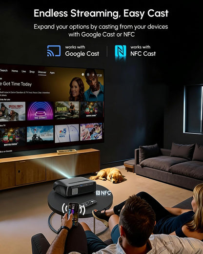 Daytime 4K Projector with Google TV, 2300 ANSI Lumens, HDR10, 38W Dolby Audio, Bright Picture for Home Theater & Outdoor Movie Night, Tof Autofocus, Nfc/Voice Control, HDMI ARC, Wifi 6 Bluetooth